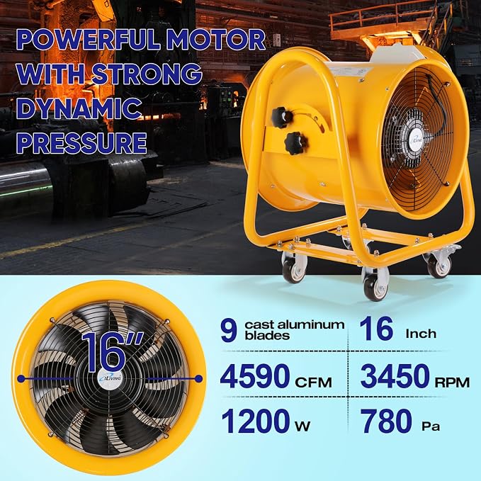 iLiving Utility High Velocity Blower, Fume Extractor, Portable Exhaust and Ventilator Fan (Utility 16")