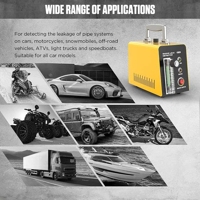 Smoke Leak Detector EVAP Smoke Machine Smoke Tester Vacuum Leaks Detector SDT103 Fuel Leak Detectors Car Pipe Leakage Tester with Adjustable Smoke FlowMeter for 12V Vehicles