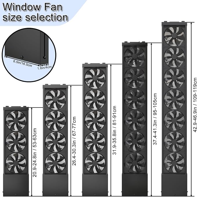 AMSXNOO Window Exhaust Fan for Home, Exhaust Fan for Sliding Window, Punch-Free Vertical & Horizontal Window Fan, Variable Speed, 4" Retractable (Black, 20.9-24.8in / 53-63cm)