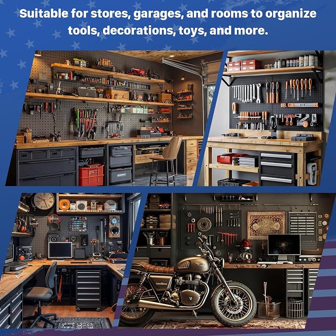 2 Pcs 24”×16”Metal Pegboard Panels, Heavy Duty Peg Boards with Hooks, Steel Organization Panels for Garden Tool Storage, Walls Home, Office, Black