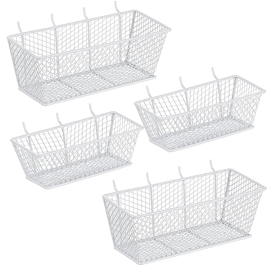 Sieral 4 Pcs Pegboard Baskets Metal Wire Shelf Baskets Peg Board Organizer Accessories Wall Mount Organizer Attachments for Garage Workbench Various Tool Accessories, 2 Sizes (White,Small, Medium)