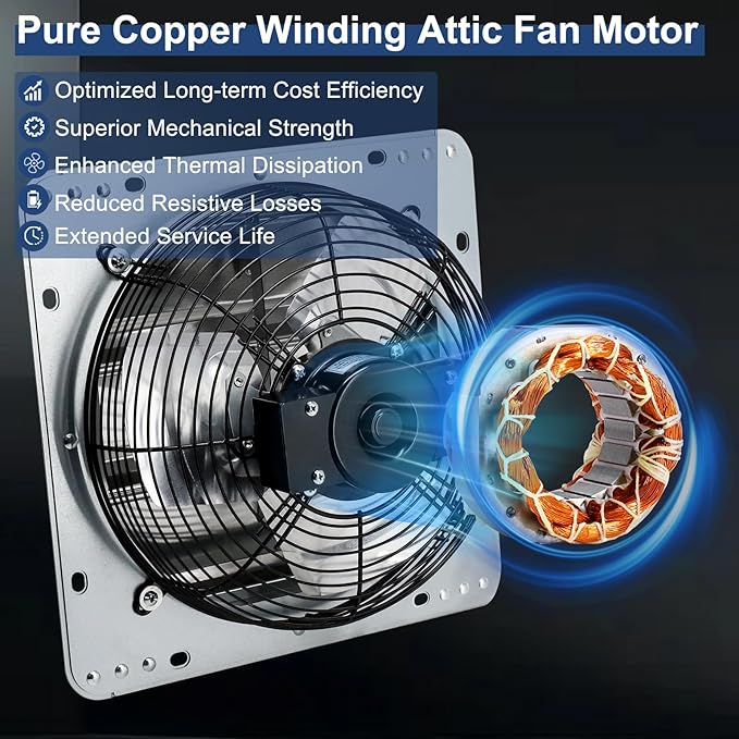 Criditpid 7 Inch Wall Mounted Shutter Exhaust Fan with ON/OFF Switch, High-Speed, Low-Noise Pure Copper Motor, Wall Exhaust Fan for Gable, Shed, Garage, Greenhouse, Kitchen, Attic, 760 CFM, 1600 RPM.