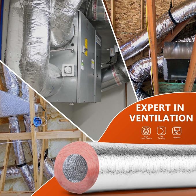 6 Inch 25 Feet Insulated Flexible Duct R8,HVAC Insulated Flex Ducting 6'' X 25,Silver Jacket-R8 Ductwork,Heating and Air Conditioning (HVAC) Systems