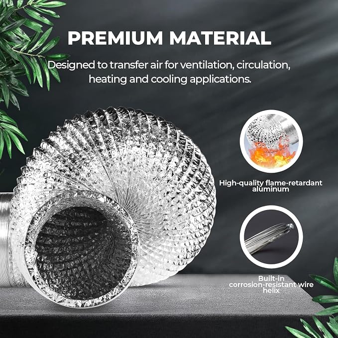 Simple Deluxe 14 Inch 25 Feet Ducting, Non-Insulated Flex Air Aluminum Foil Duct for Dryer Vent Hose, Heating, Cooling, Ventilation, Exhaust, 2 Clamps Included, Silver