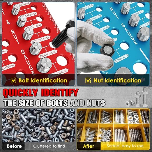 68 Nut and Bolt Thread Checker Standard and Metric,Bolt Size and Thread Gauge with 26 Standard & 26 Metric Bolt & 16 Drill Bit Gauge,Bolt Size Finder Bolt and Nut Identifier Gauge