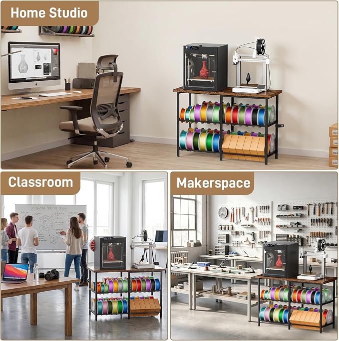 3D Printer Stand with Filament Storage, Heavy Duty Metal 3D Printer Table for 2 Printers, Anti-Vibration 3D Print Desk with Spool Holder for Workshop, Studio, Home Office