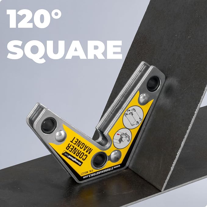 Magnetic Corner Squares, (Twin Pack), 12°, 90° & 60° Angle Setting, Max Pull Force: 30 lbs, Low Profile, 3-1/4 x 3-3/4 x 5/8″, MST327, Strong Hand Tools, Yellow, 3.25-Inch x 3.75-Inch