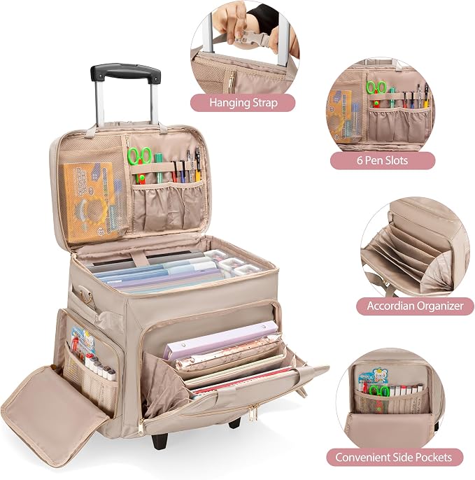 Rolling Teacher Bag with Wheels, Teacher Tote Bag with Detachable Trolley, Fits for 15.6" Laptop(Patent Design)