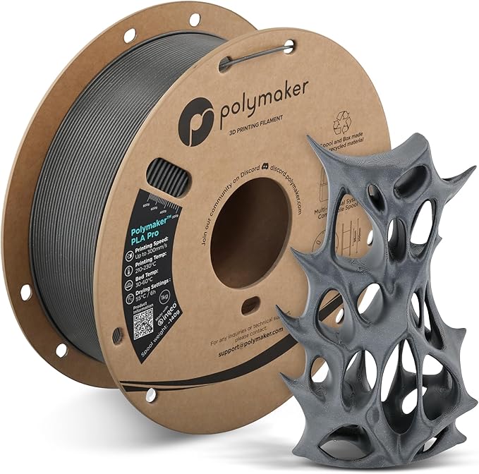 Polymaker PLA Pro 3D Printing Filament Metallic Chrome 1.75mm 1KG, High-Impact Tough PLA, Fast Printing up to 300mm/s, New Formula, Easy to Print on Most FDM Printers, No Enclosure Required