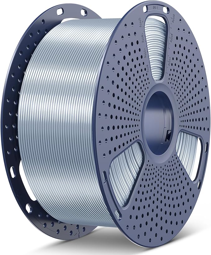SUNLU 3KG PLA+ Silk 3D Printer Filament, Large Spool(6.6lbs) Silk Filament 1.75mm, Dimensional Accuracy +/-0.02mm, 3KG/1 Spool, Silver