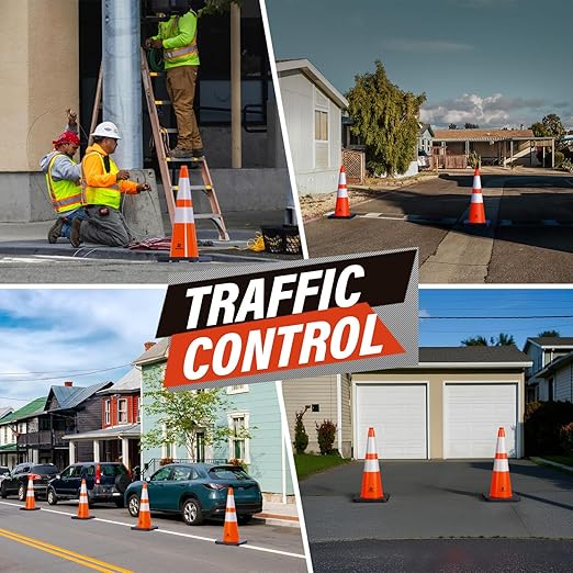 RoadHero 8 Pack 28 Inch 5.5 Lb Traffic Cones with Heavy Black Base, Orange Safety Cone with Reflective Collar for Parking Lot, Construction Work, Road Safety