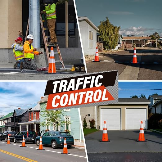 RoadHero 6 Pack 28 Inch 5.5 Lb Traffic Cones with Heavy Black Base, Orange Safety Cone with Reflective Collar for Parking Lot, Construction Work, Road Safety