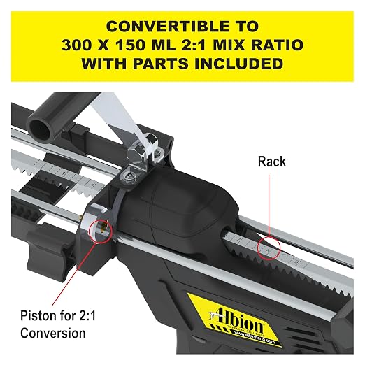 Albion Engineering E18T600 600 Series Cordless Multi-Component Cartridge Epoxy Adhesive Gun, 18V, 1:1 Ratio (300 x 300 ml) & 2:1 Ratio (300 x 150 ml)