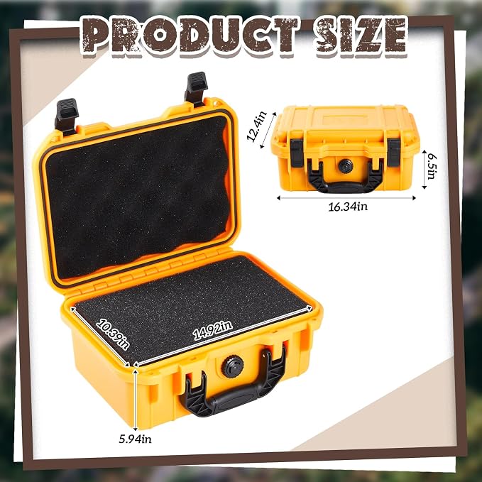 Relaxweex 1 Pcs Waterproof Hard Case with DIY Customizable Foam Insert Portable Protective Case with Knife for Camera Drones Equipments Tools Test Instruments(Yellow,16.3 x 12.4 x 6.5 Inch)