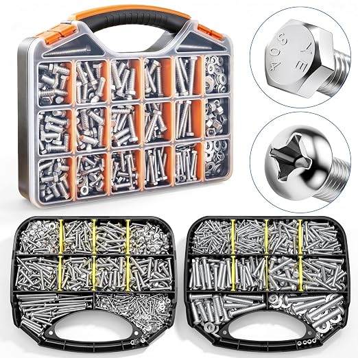 Taiss Nuts and Bolts Assortment Kit SAE & Metric Phillips Head Bolts Kit 780PCS +1491PCS,and 760PCS SAE Hex Bolts Set with Nuts & Washers,304 Stainless Steel/Carbon Steel Hardware Assortment Kit