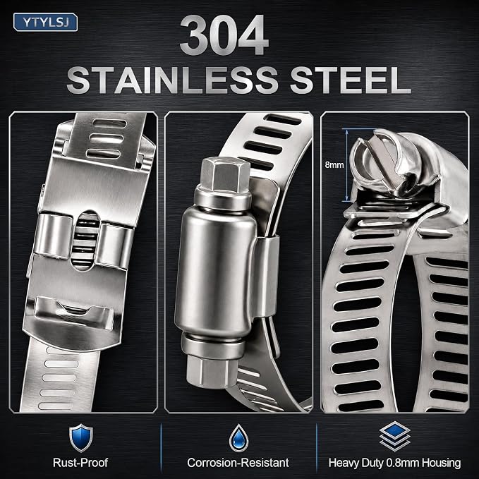 Hose Clamps Stainless Steel DIY Kit, 32.81FT Custom Metal Strap with 20 Stronger Fasteners, 8.5" Tin Snips, Worm Gear Clamp for Plumbing Auto Fuel Line