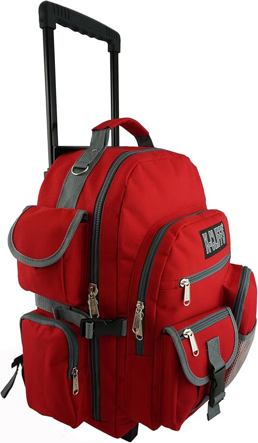 K-Cliffs Heavy Duty Rolling Backpack School Bookbag with Wheels Deluxe Wheeled Daypack