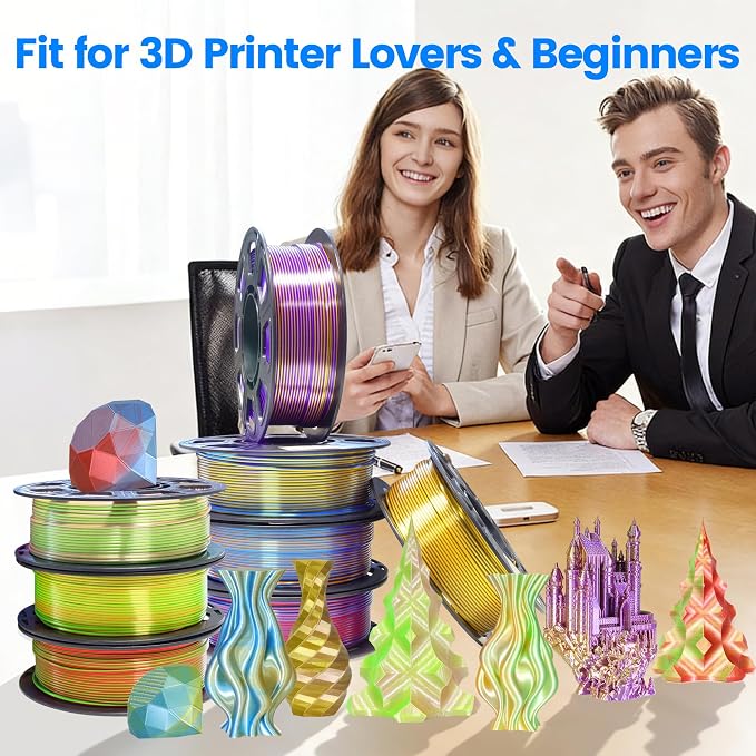 MIKA3D 3D Printing Dual Color in 1 Silk PLA Filament 8 Spools Bundle, 1.75mm Dual Color Shiny Coextrusion PLA Filament, 8 Most Popular Dual Color in 1 PLA Mixed, 0.25kg/Spool, Total 2kg
