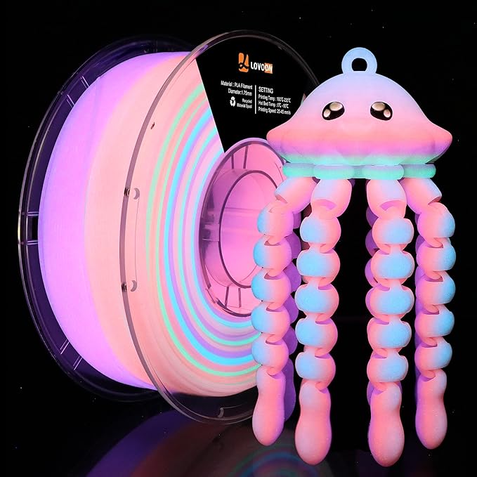 LOVOON 3D Printer Filament Luminous Glow Rainbow PLA,Magic irradiative 3D PLA Filament 1.75mm, for Halloween and Christmas Decorations, Glow-Rainbow 5,1KG(2.2lbs)/Spool