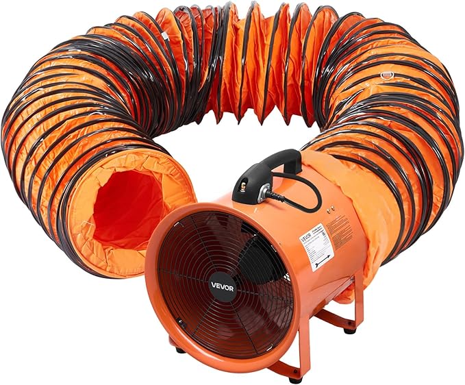 VEVOR 16 Inch Utility Blower Fan, 2 Speed 5175 CFM Heavy Duty Cylinder Axial Exhaust Fan with 33ft Duct Hose, Industrial Portable Confined Space Ventilator for basements, warehouse, Workshop