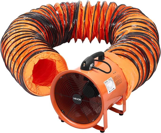 VEVOR 16 Inch Utility Blower Fan, 2 Speed 5175 CFM Heavy Duty Cylinder Axial Exhaust Fan with 16.4ft Duct Hose, Industrial Portable Confined Space Ventilator for basements, warehouse, Workshop
