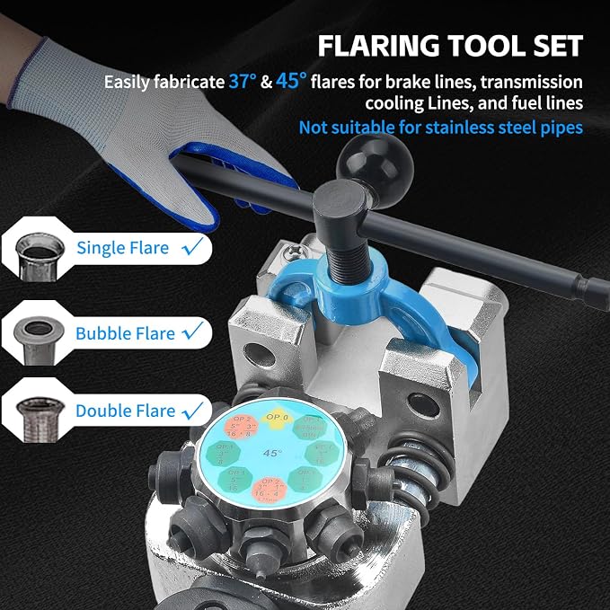 Angchun Brake Line Flaring Tool Kit, 45 & 37 Degree Flaring Tool Set, Single Bubble Double Flare Tool Kit for Brake Lines, Professional Brake Flare Tool Kit for 3/16" 1/4" 5/16" 3/8" Tubes