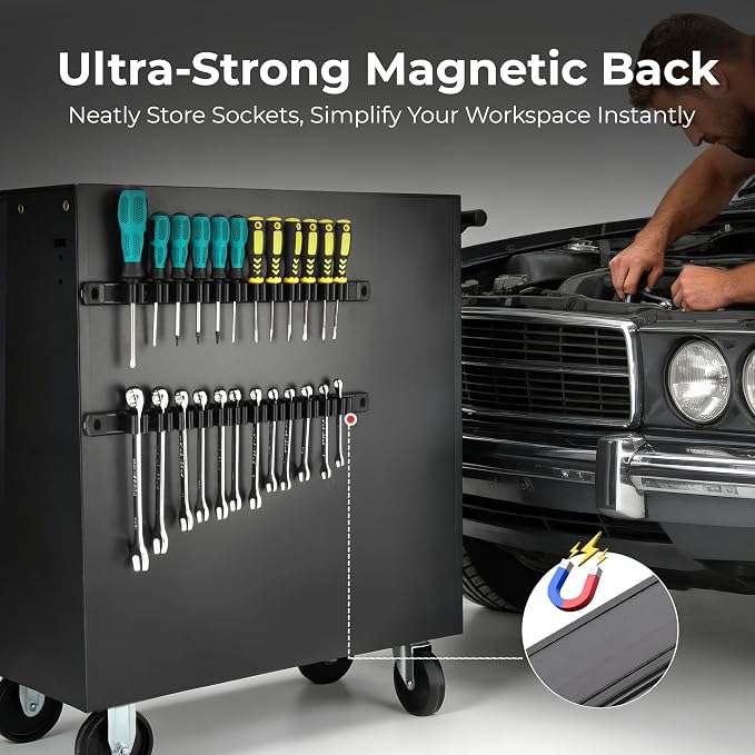 Reniteco Magnetic Screwdriver Organizer and Magnetic Wrench Organizer, Aluminum Rail Tool Holder, 12 Removable Clips, Fits Screwdrivers, Wrenches & Hand Tools, Dual Mount, Tools Not Included