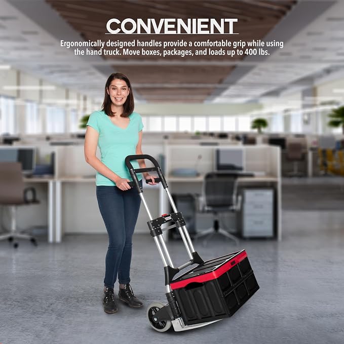 Vergo 400 lbs Capacity Folding Hand Truck Dolly – Lightweight Aluminum Frame Dolly Cart with 50" Telescoping Handle, Compact Hand Cart with 8” Rubber Wheels for Office, Warehouse, Trucks (S300L)
