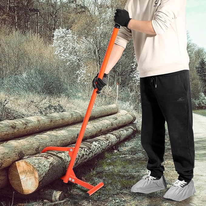 51" Long Handle Log Lifter, Adjustable Heavy Duty Log Roller, Cant Hook with Rubber Grip, Logging Tool for Rolling and Raising Log (Orange)