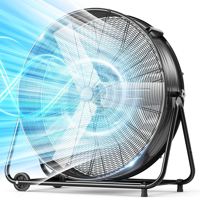 LifePlus 36" Industrial Drum Fan, 600W High Velocity 3-Speed Heavy Duty Metal Air Circulator with 360° Tilt, Casters Handle for Warehouse Factory workshops Patios Garage 21800 CFM