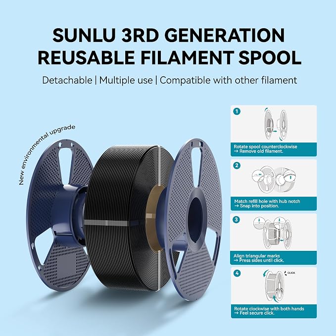SUNLU Filament Refill 1.75mm,4 Grey | pla Refill 4kg,Suitable for Bambu Lab Filament and SUNLU Reusable spools,Dimensional Accuracy +/- 0.02 mm.