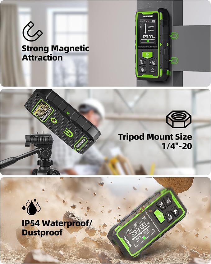 Huepar Professional Dual Laser Measuring Tool 393ft, 5 Years Warranty, Rechargeable Bilateral Laser Measurement Tool, Laser Room Measure Devices, Magnetic Metro Laser Distance Measure, Angle Sensor