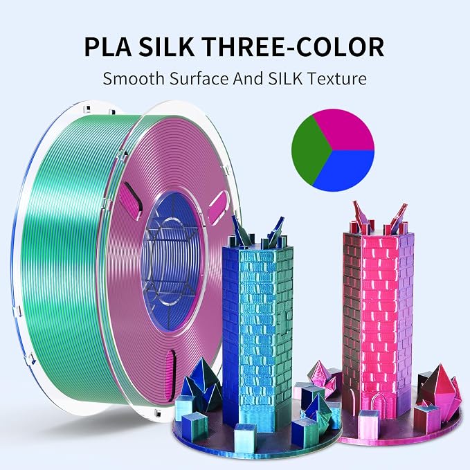 RAMBERY Silk Tri Color 3D Printer Filament 1.75mm, Triple Color Change by Angle, Silk Shiny PLA Filament Red-Blue-Green, 1kg Spool (2.2lbs)