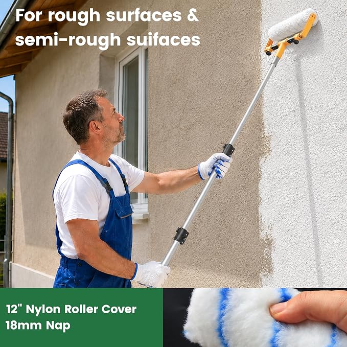 VOOMEY 18 Inch Paint Roller Kit, Contractor-Grade Large Paint Roller with 23-53 Inch Adjustable Extension Pole, Nylon & Polyester Roller Covers for Walls, Ceilings, Drywall and Textured Surfaces