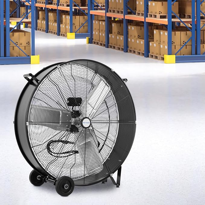 BILT HARD 36" 21800 CFM High Velocity Drum Fan, 2-Speed Heavy Duty Industrial Shop Fan with Casters & Handles for Warehouse, Factory Workshop and Garage Use