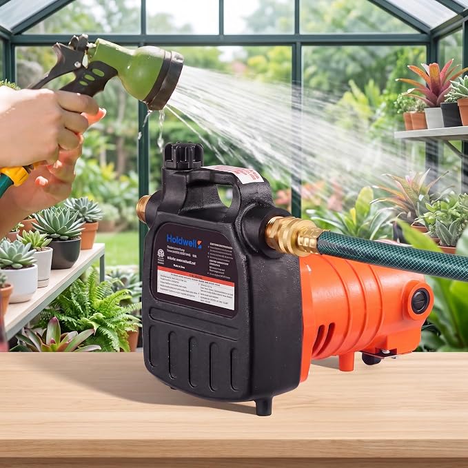 HoldwellS Cast Iron Water Transfer Pump 115V AC, 1600 GPH, 1/2HP, 120FT H | Portable Pump with Carbon Brush, Filter, Brass Connectors, for Garden, Rain Barrel, Pool, Pond, Hot Tub, Aquarium Draining