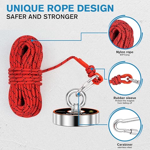 FINDMAG Fishing Magnet Kit, Heavy Duty Magnets for Magnet Fishing, 1000lbs Pulling Force Fishing Magnets for Retrieving Items in River, Lake, 3.54" Diameter