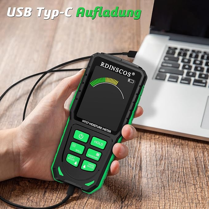 RDINSCOS Pinless Moisture Meter for Wall Digital Wood Moisture Detector | Rechargeable, Color Display, Audible Alarm, Non-Destructive, For Wall, Masonry, Wood, Building Material