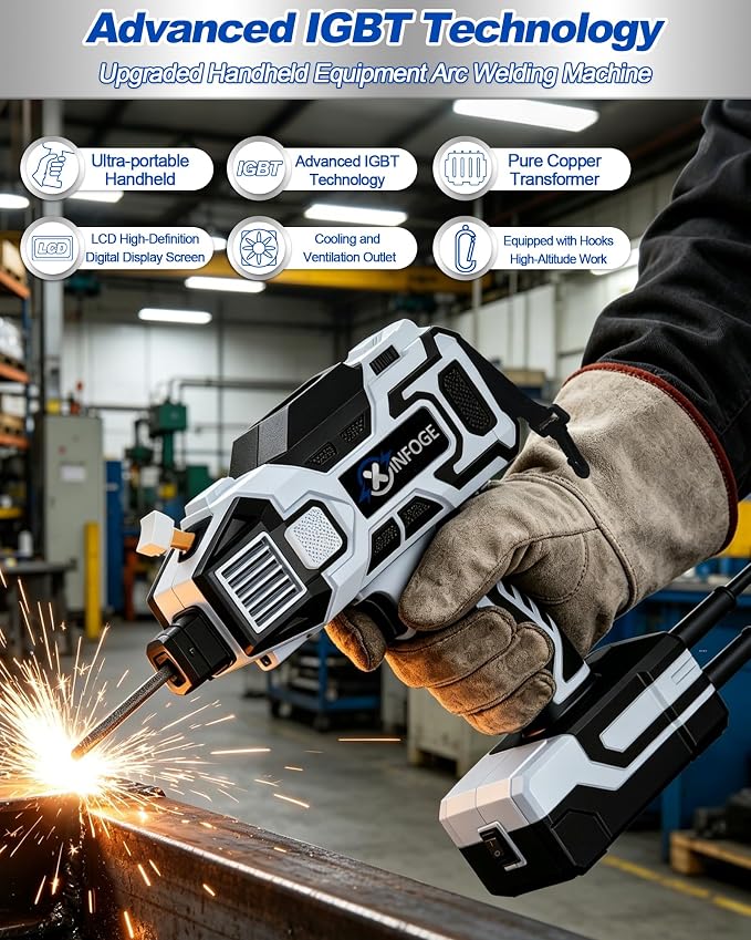 Portable Welding Machine with LCD, 110V Handheld Welder, IGBT Inverter, MMA/HS/ARC Portable Welder Gun, 5 Variable Current Adjustment for 3/32"-1/8" Rods, DIY, Professional Use, Repair