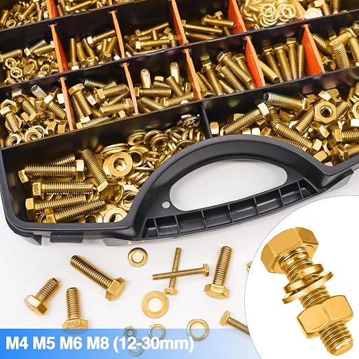Taiss 966pcs Grade 8.8 Metric Bolt Assortment,Metric Bolts and Nuts Assortment,Bolt Kit M4 M5 M6 M8(12-30mm) Heavy Duty Hex Bolts and Nuts Kit Flat/Lock Washer Yellow Zinc Plated,with Handheld Box