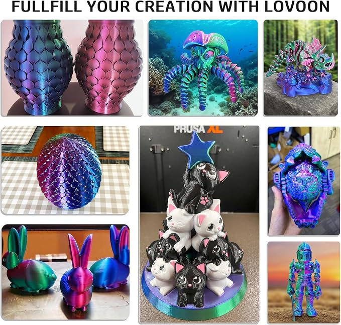 LOVOON 3D Printer Filament, Tricolor PLA Filament 1.75mm Silk Rainbow Filament Green-Red-Blue, 3D Printing Accessories PLA Filament Multicolor, Dimensional Accuracy +/-0.02mm, 2.2lbs/Spool
