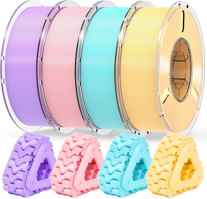 RAMBERY PLA+ 3D Printer Filament, 4KG PLA Filament Bundle, 4 Colors | Toughness Upgraded, Taro Purple/Cherry Pink/Sky Blue/Creamy Yellow, 1KG X 4 Spools, Fit Most FDM Printers