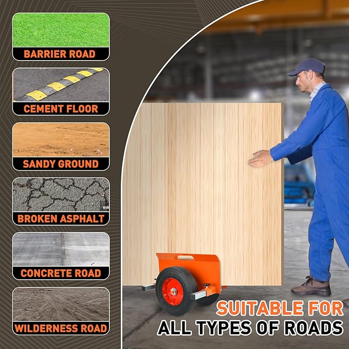 Heavy Duty Panel Dolly 1100LBS Capacity Door Cart with 10" Solid Rubber Wheels,Adjustable Clamp Panel Cart with Handle, All Terrain Slab Dolly for Drywall Sheet Heavy Material-Orange