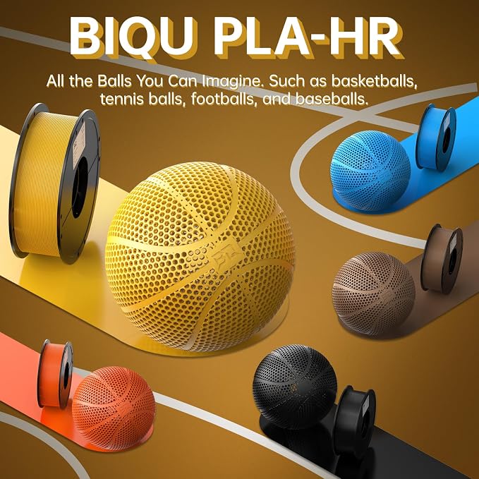 BIQU PLA-HR Flexible 3D Printer Filament Specifically for Printing Airless Basketballs, 1.75mm 1KG Spool (2.2lbs), Flexi Tough Filament Compatible with Most FDM 3D Printer (Yellow)