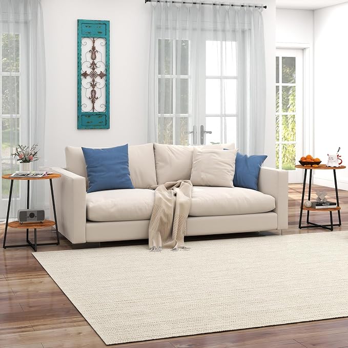 Round End Table - 23.6" H Side Table with Metal Frame, Industrial Accent Tables for Living Room Bedroom, Rustic Brown (2 Packs)