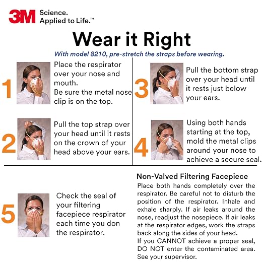 3M 8210 Particulate Respirator, N95, Pack of 20 Disposable Respirators, NIOSH APPROVED, Two-Strap Cup Style Design, Lightweight with Cushioning Nose Foam