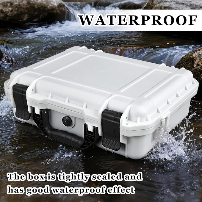 Relaxweex 1 Pcs Waterproof Hard Case with DIY Customizable Foam Insert Portable Protective Case with Knife for Camera Drones Equipments Tools Test Instruments(White,11.3 x 8.7 x 4.2 Inch)