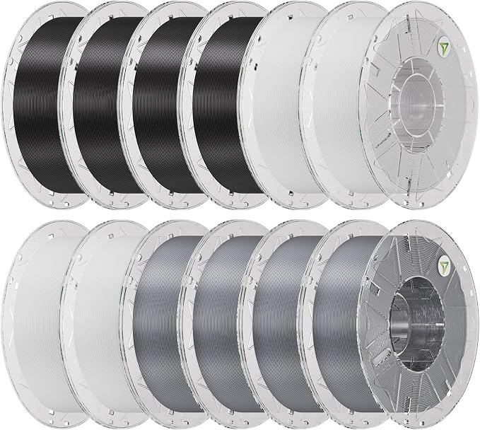 Creality Hyper PLA Filament Bundle 12KG, RFID 3D Printer Filament PLA 1.75mm for High Speed 30-600mm/s, Support CFS, Fits for Most 3D Printers (Black&White&Grey)