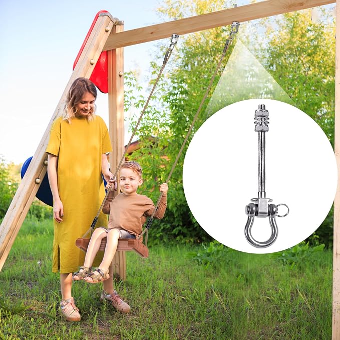 6Pcs Heavy Duty Swing Hangers with Bearings Swing Hooks for Wood & Metal Beams Stainless Steel Swing Hardware Bolts for Hanging Swings Chair Hammock Aerial Yoga Porch Swing 5" X M2/5", 1500LB Capacity