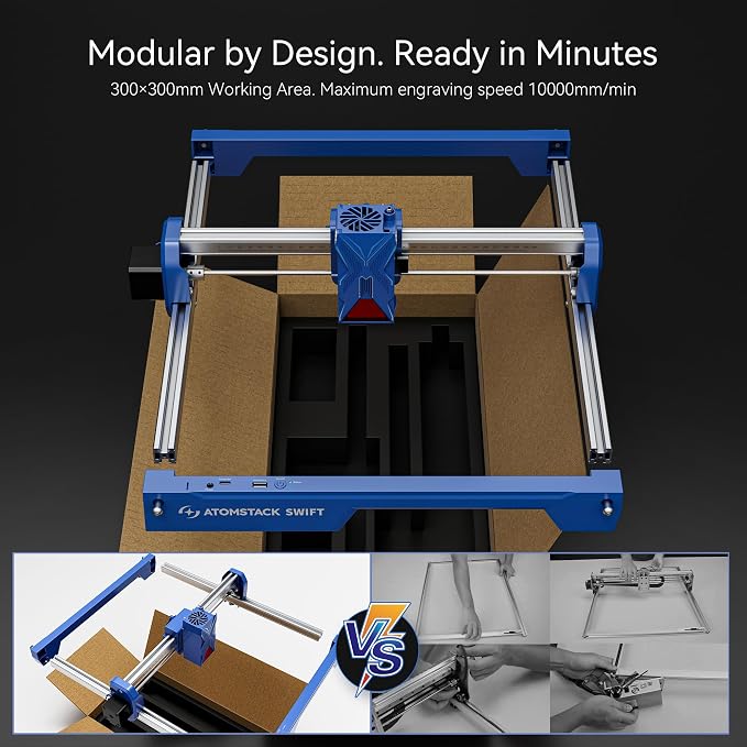 ATOMSTACK Swift 7W Laser Engraver and Cutter, 0.06mm High Accuracy Laser Engraving Machine for Wood and Metal, Dark Acrylic, Glass & Leather, DIY Laser Cutter with Eye Protection(Blue)